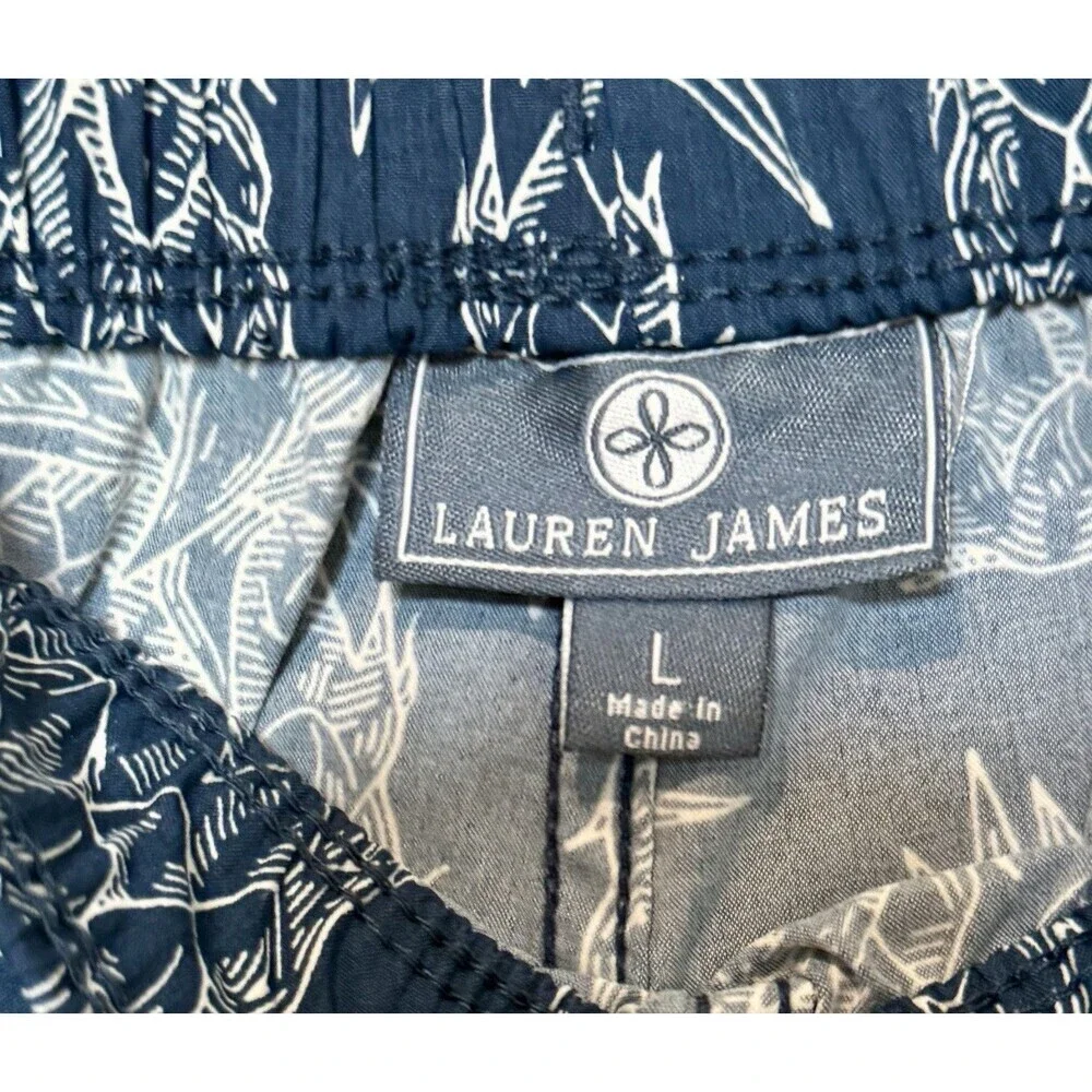 Lauren James Pineapple Swim Trunks Mens Large Blue Tropical Beach Shorts